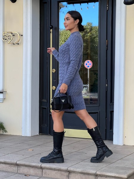 Вязаное платье синего цвета 30289