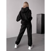 Жіночий теплий костюм з хутра Тедді чорного кольору 30297