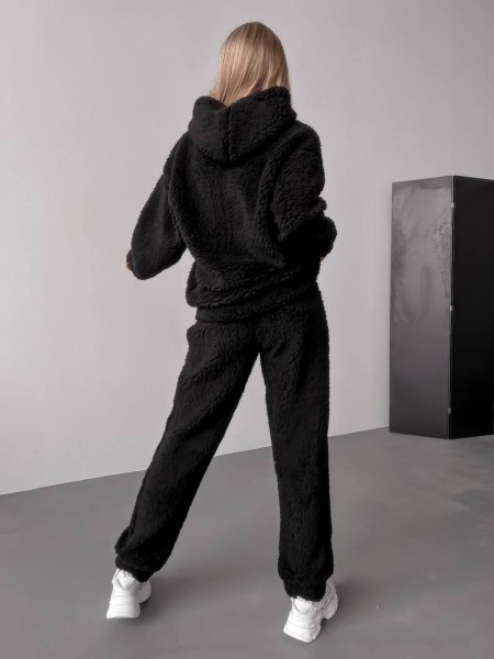 Женский теплый костюм с меха Тедди черного цвета 30297