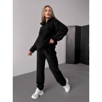 Жіночий теплий костюм з хутра Тедді чорного кольору 30297