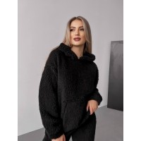 Жіночий теплий костюм з хутра Тедді чорного кольору 30297