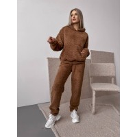 Жіночий теплий костюм з хутра Тедді коричневого кольору 30298