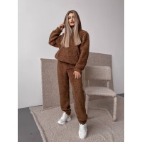 Жіночий теплий костюм з хутра Тедді коричневого кольору 30298