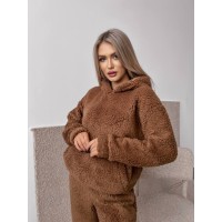 Жіночий теплий костюм з хутра Тедді коричневого кольору 30298