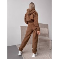 Жіночий теплий костюм з хутра Тедді коричневого кольору 30298