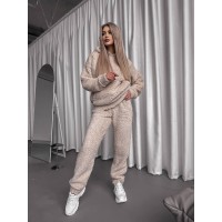 Жіночий теплий костюм з хутра Тедді молочного кольору 30299