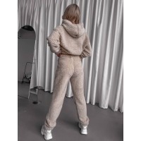 Женский теплый костюм с меха Тедди молочного цвета 30299