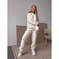 Жіночий теплий костюм з хутра Тедді бiлого кольору 30300