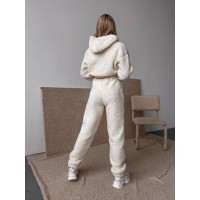 Жіночий теплий костюм з хутра Тедді бiлого кольору 30300