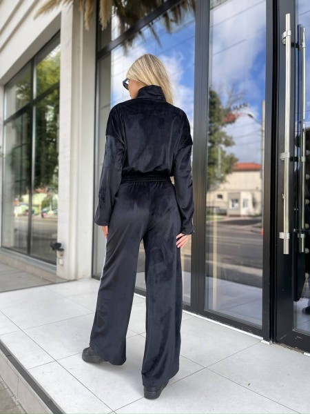 Женский велюровый костюм на змейке черного цвета 30314