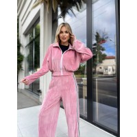 Жіночий велюровий костюм на змійці рожевого кольору 30316
