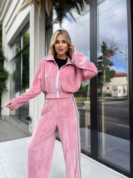 Женский велюровый костюм на змейке розового цвета 30316