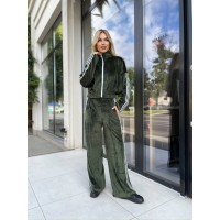 Жіночий велюровий костюм на змійці кольору хакi 30317