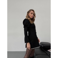 Трикотажне плаття міні з білим мереживом, чорного кольору 30318