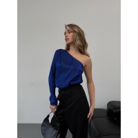 Шовковий боді на одне плече синього кольору 30320