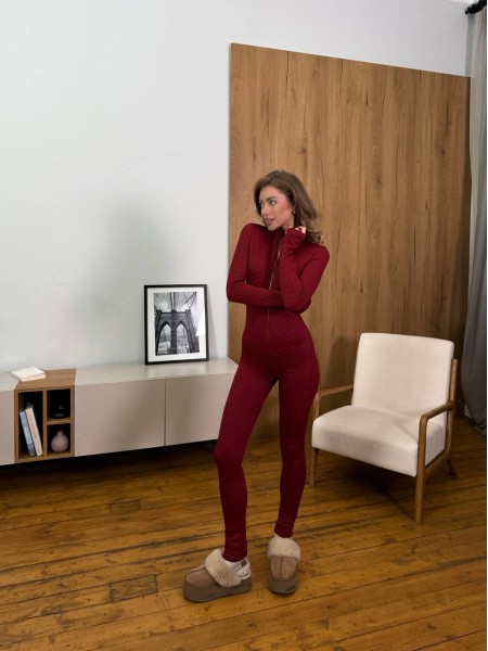 Женский комбинезон из трикотажа бордового цвета 30324