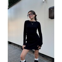 Платье мини в рубчик черного цвета 30332