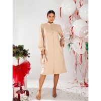 Класична сукня міді на гудзиках бежевого кольору 30338