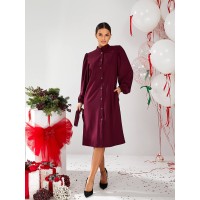 Класична сукня міді на гудзиках бордового кольору 30339