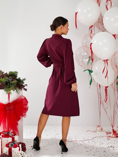 Классическое платье миди на пуговицах бордового цвета 30339
