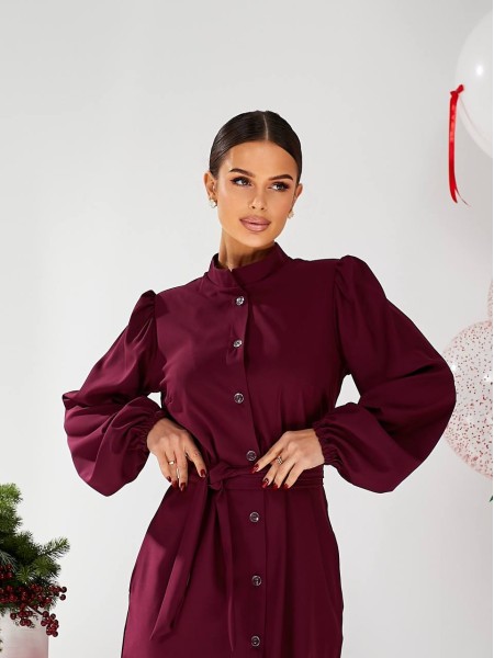 Классическое платье миди на пуговицах бордового цвета 30339