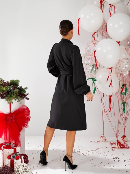 Классическое платье миди на пуговицах черного цвета 30340