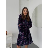 Жіночий махровий халат з написом синього кольору 30345