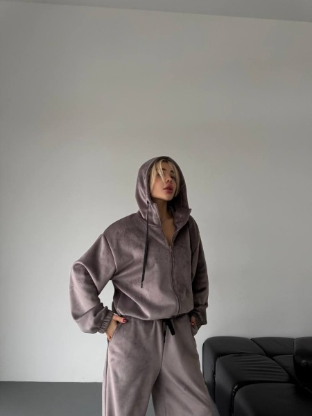 Женский теплый велюровый костюм пудрового цвета 30401