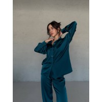 Жіночий шовковий костюм смарагдового кольору 30411