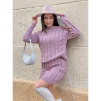 Жіночий в'язаний костюм зі спідницею пудрового кольору 30424