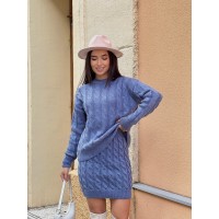 Жіночий в'язаний костюм зі спідницею синього кольору 30426