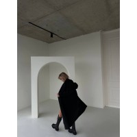 Женское кашемировое пальто с накладными карманами черного цвета 30431