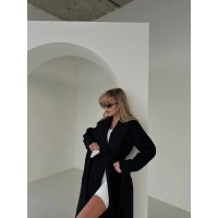 Женское кашемировое пальто с накладными карманами черного цвета 30431