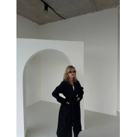 Женское кашемировое пальто с накладными карманами черного цвета 30431