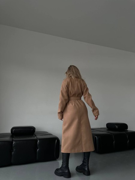 Жіноче кашемірове пальто з накладними карманами кавового кольору 30433