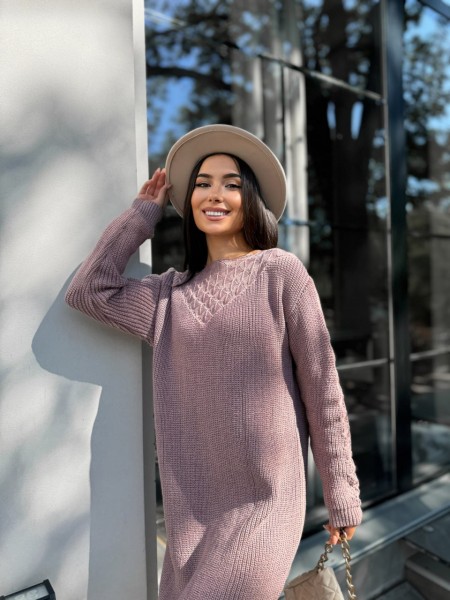 Вязаное платье миди пудрового цвета 30461