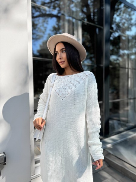 Вязаное платье миди молочного цвета 30462