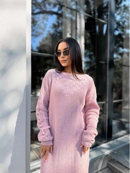 Вязаное платье миди розового цвета 30463