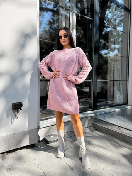 Вязаное платье миди розового цвета 30463