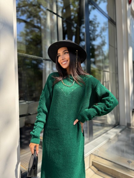 Вязаное платье миди изумрудного цвета 30464