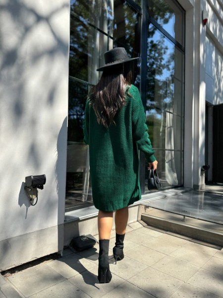 Вязаное платье миди изумрудного цвета 30464