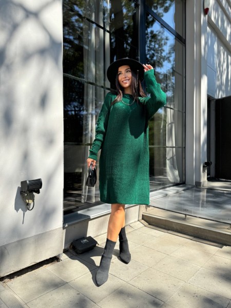 Вязаное платье миди изумрудного цвета 30464