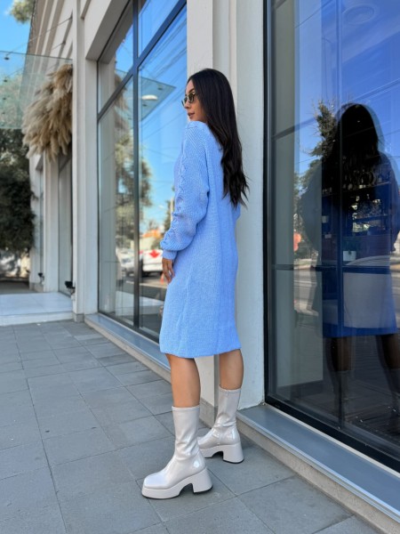 Вязаное платье миди голубого цвета 30465