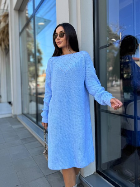 Вязаное платье миди голубого цвета 30465