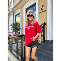 Базова футболка з написом червоного кольору 30475