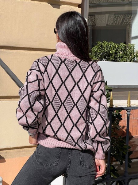 Жіночий светр із горловиною пудрового кольору 30482