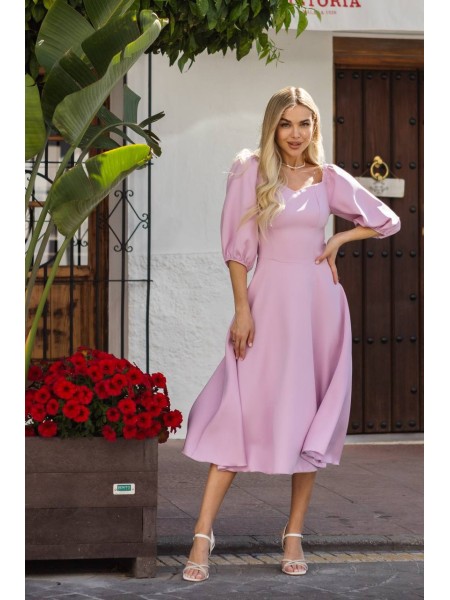 Класична сукня кліш середньої довжини пудрового кольору 30491