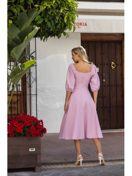 Класична сукня кліш середньої довжини пудрового кольору 30491