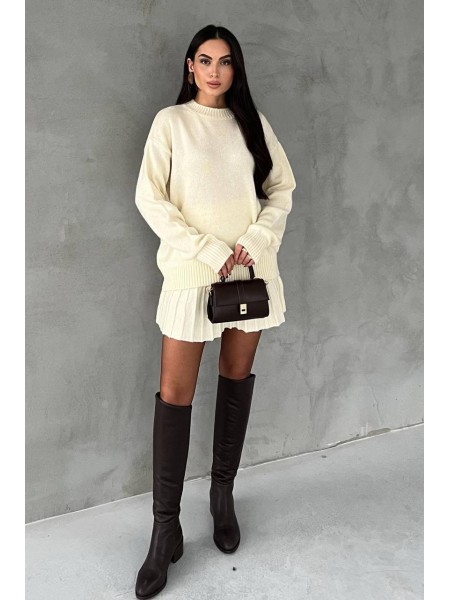 Женский теплый костюм 2-ка с юбкой молочного цвета 30500