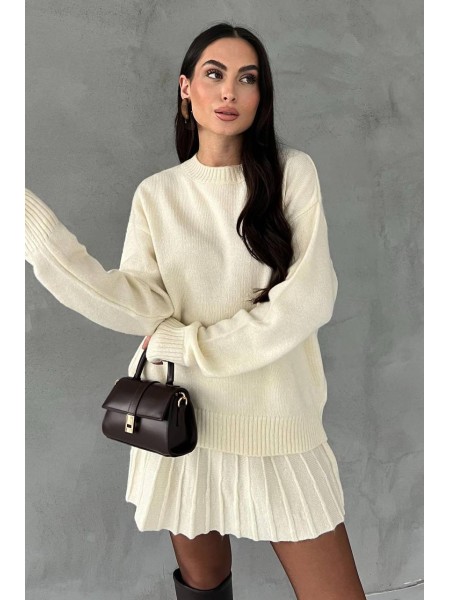 Женский теплый костюм 2-ка с юбкой молочного цвета 30500